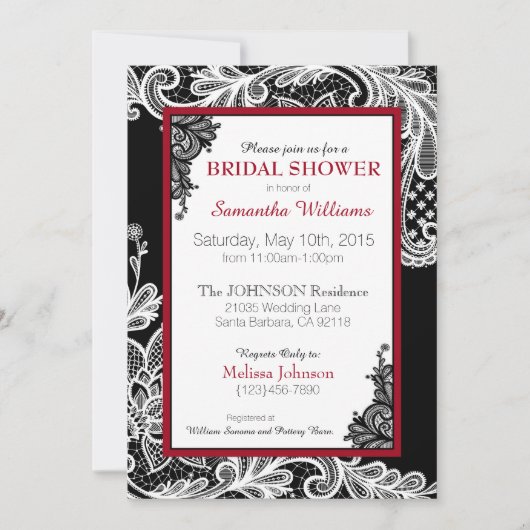 ブラックレ赤と白ースブライダルシャワー 招待状 (正面)