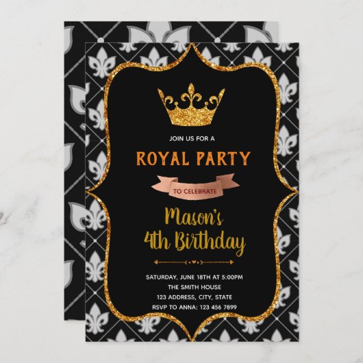 ブラックロイヤルクラウンテーマの招待状 招待状 (正面/裏面)