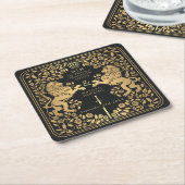 ブラックロイヤルライオン中世剣ウェディング スクエアペーパーコースター (アングル)