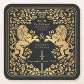 ブラックロイヤルライオン中世剣ウェディング スクエアペーパーコースター (正面)