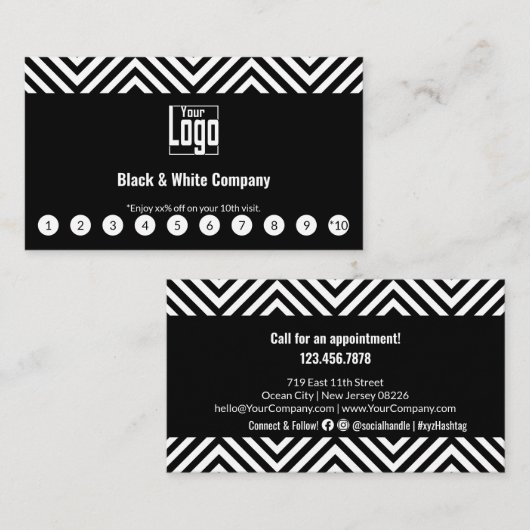 ブラックロエレガントゴとホワイトロゴのソーシャルメディア通話 ロイヤリティカード (正面/裏面)