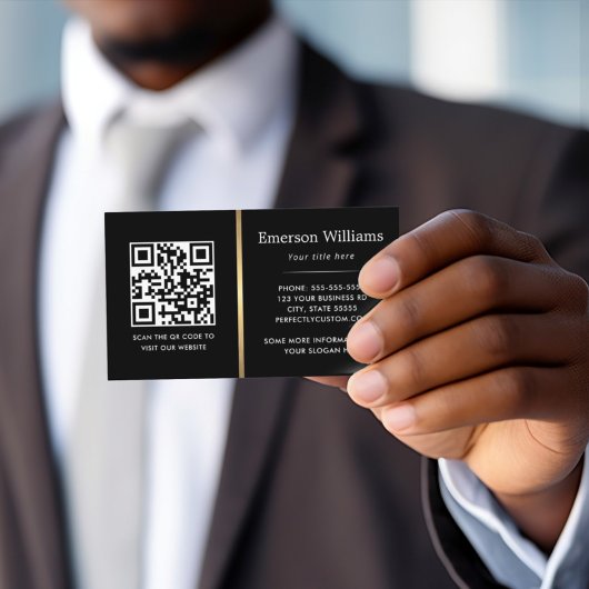 ブラックロエレガントゴQRコード黄金グラデーション分周器 名刺