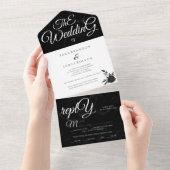 ブラックロエレガントマン書The結婚's オールインワン招待状 (貼ってはがせる)