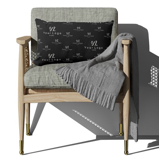 ブラックロゴパターンビジネスブランドシンプル会社 ランバークッション