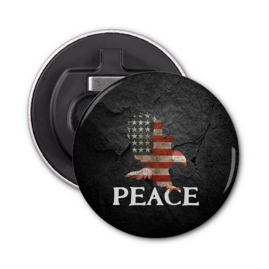 ブラックロックに浮かぶアメリカ国旗のハゲ・イーグル 栓抜き (正面)