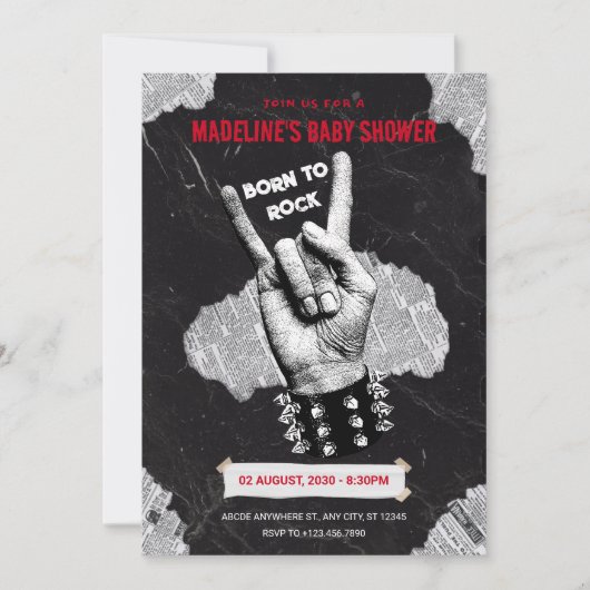 ブラックロックメタル赤ちゃんシャワー 招待状 (正面)