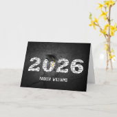 ブラックロック上のブラック2025卒業キャップ カード (黄色い花)