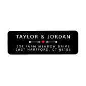 ブラックロマンチックな矢印と赤いハート結婚ズ ラベル (正面)