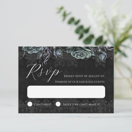 ブラックロマンチックビクトリアンゴシックRSVPカード 出欠カード (スタンド正面)
