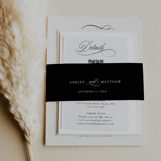 ブラックロマンチック結婚書道 招待状ベリーバンド