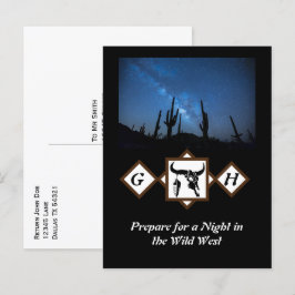 ブラックロングウブルスカルシルエットモノグラムフォト インビテーションポストカード