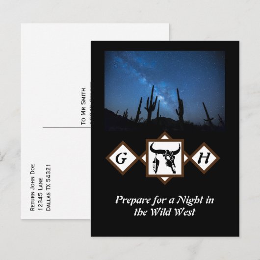 ブラックロングウブルスカルシルエットモノグラムフォト インビテーションポストカード (正面/裏面)