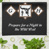 ブラックロングウブルスカルシルエットモノグラムフォト キッチンタオル (折り畳み)