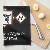 ブラックロングウブルスカルシルエットモノグラムフォト キッチンタオル (四つ折り)