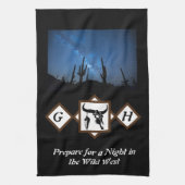 ブラックロングウブルスカルシルエットモノグラムフォト キッチンタオル (縦)