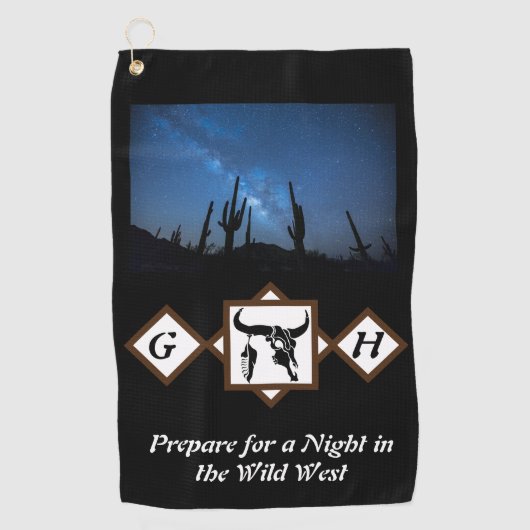 ブラックロングウブルスカルシルエットモノグラムフォト ゴルフタオル (正面)