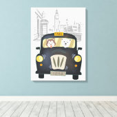 ブラックロンドンタクシー犬の運転 キャンバスプリント (インサイチュ (ウッドフロア))