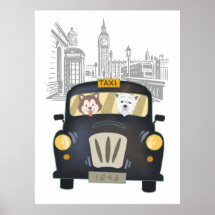 ブラックロンドンタクシー犬の運転 ポスター