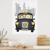 ブラックロンドンタクシー犬の運転 ポスター (キッチン)