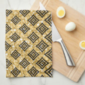 ブラックロンボドパターン金ゴールドグリッター キッチンタオル (四つ折り)