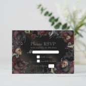 ブラックローズとドクロのゴシック結婚式RSVPカード 出欠カード (スタンド正面)