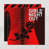 ブラックローズコルセット ガールズナイトアウト | 赤 招待状 (正面/裏面)