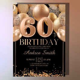 ブラックローズゴールドの華やかな60歳の誕生日 招待状