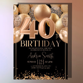 ブラックローズゴールドの40歳の誕生日を華やかに飾る風船 招待状