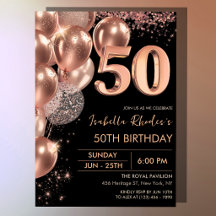 ブラックローズゴールドの50歳の誕生日を祝う華やかなバルーン