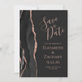 ブラックローズゴールドアゲート 写真入り 前撮り ウェディング Save the Date 招待状 (正面)