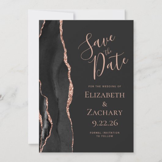 ブラックローズゴールドアゲート 写真入り 前撮り ウェディング Save the Date 招待状 (正面)