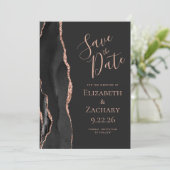 ブラックローズゴールドアゲート 写真入り 前撮り ウェディング Save the Date 招待状 (スタンド正面)