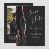 ブラックローズゴールドアゲート 写真入り 前撮り ウェディング Save the Date 招待状 (正面/裏面)