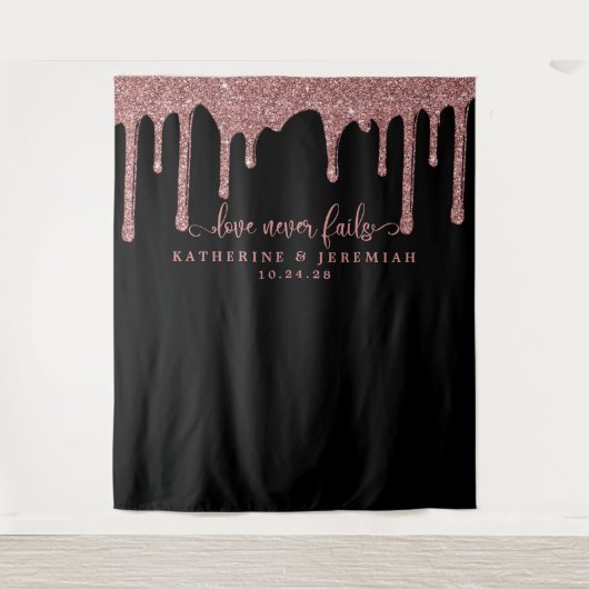 ブラックローズゴールドグリッター垂れ下がりウェディングバックドロップ タペストリー (正面)