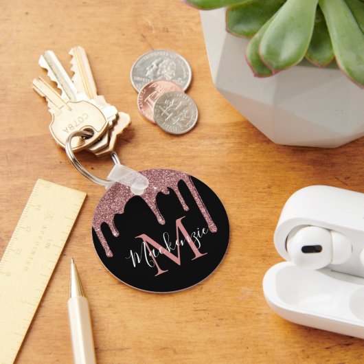 ブラックローズゴールドグリッター ドリップス モノグラム キーホルダー (デスク)