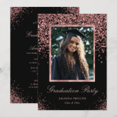 ブラックローズゴールドグリッター フォト 卒業パーティー 招待状 (正面/裏面)