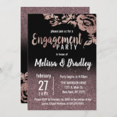 ブラックローズゴールドグリッター フラワエンゲージメント 招待状 (正面/裏面)