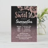 ブラックローズゴールドグリッター フローラル グラデーション スイート16 招待状 (スタンド正面)
