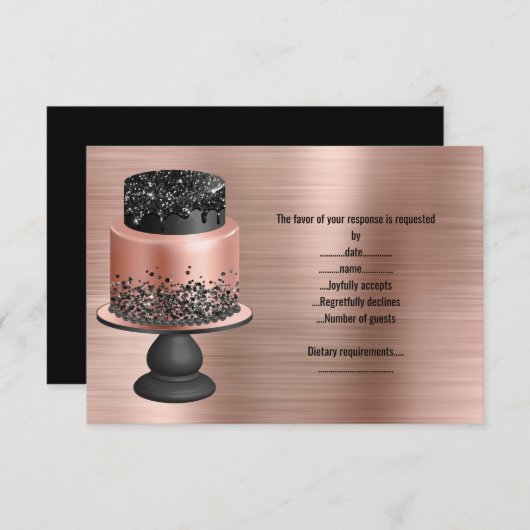 ブラックローズゴールドケーキメタリックレスポンスカード 出欠カード (正面/裏面)