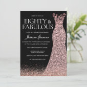 ブラックローズゴールドドレス 女性の80歳の誕生日パーティー 招待状 (スタンド正面)