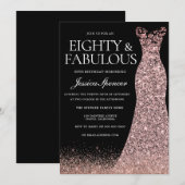 ブラックローズゴールドドレス 女性の80歳の誕生日パーティー 招待状 (正面/裏面)