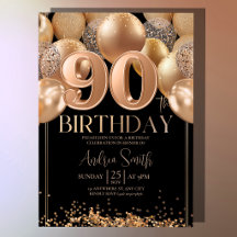 ブラックローズゴールドバルーン 90歳の誕生日招待状