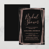 ブラックローズゴールド幾何学デザインのブライズシャワー 招待状 (正面/裏面)