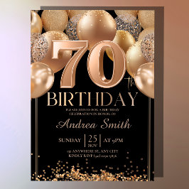 ブラックローズゴールド70歳の誕生日を祝うグラマラスなバルーン 招待状