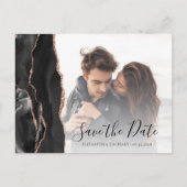 ブラックローズゴールド アゲート 写真付き結婚式日程はがき ポストカード (正面)