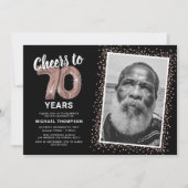 ブラックローズゴールド 70歳の誕生日 写真招待状 招待状 (正面)