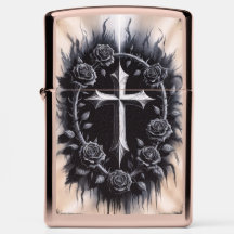 ブラックローズデザインのゴシッククロスZippo #5