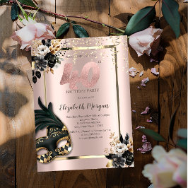 ブラックローズマスク コンフェッティ ローズゴールド 40歳の誕生日お祝いグッズ 招待状