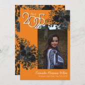 ブラックローズ オレンジ スクール カラー 卒業 招待状 (正面/裏面)