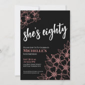 ブラックローズ ゴールド ピンク 80歳誕生日パーティー 招待状 (正面)